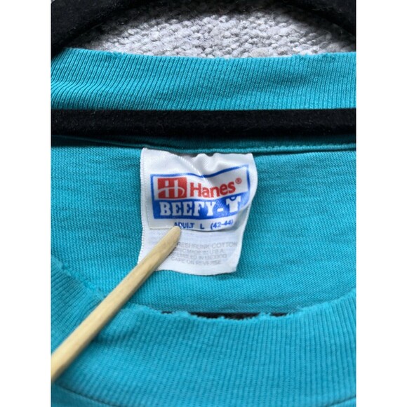 Vintage 80s 90s Teal green super soft Pocket t shirt Hanes Beefy Large - Picture 3 of 10